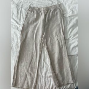 H&M beige, wide-leg, linen, drawstring pant